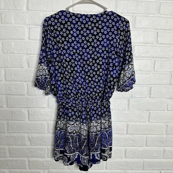 Lovers + Friends Isabelle Romper Belted Blue Scarf Floral size Small - Picture 6 of 7